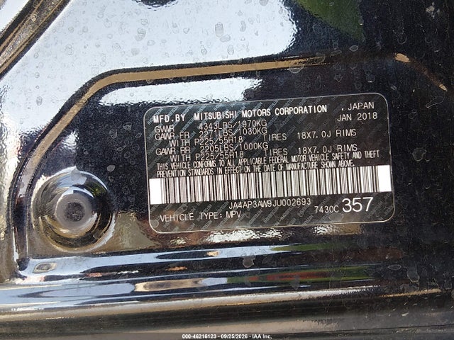 46216123 :رقم المزاد ، JA4AP3AW9JU002693 vin ، 2018 Mitsubishi Outlander Sport 2.4 Se مزاد بيع