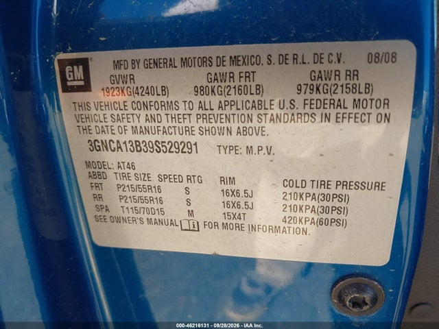 Aukcja sprzedaży 2009 Chevrolet Hhr Ls, vin: 3GNCA13B39S529291, numer aukcji: 46216131