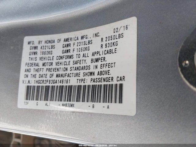 Honda Accord Ex-l 2016 1HGCR2F93GA146161 Image 9