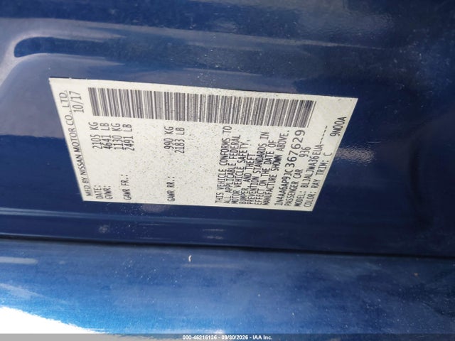 46216136 :رقم المزاد ، 1N4AA6AP9JC367629 vin ، 2018 Nissan Maxima 3.5 Sv مزاد بيع