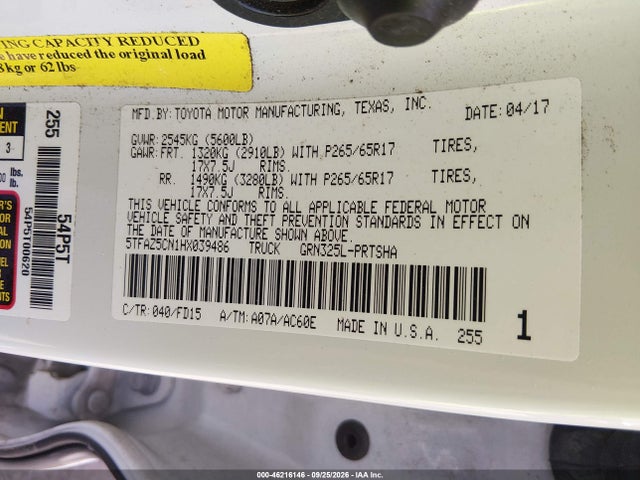 Aukcja sprzedaży 2017 Toyota Tacoma Trd Sport, vin: 5TFAZ5CN1HX039486, numer aukcji: 46216146