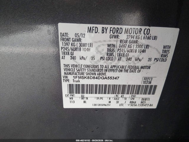 Продаж на аукціоні авто 2013 Ford Explorer Xlt, vin: 1FM5K8D84DGA55347, номер лоту: 46216152