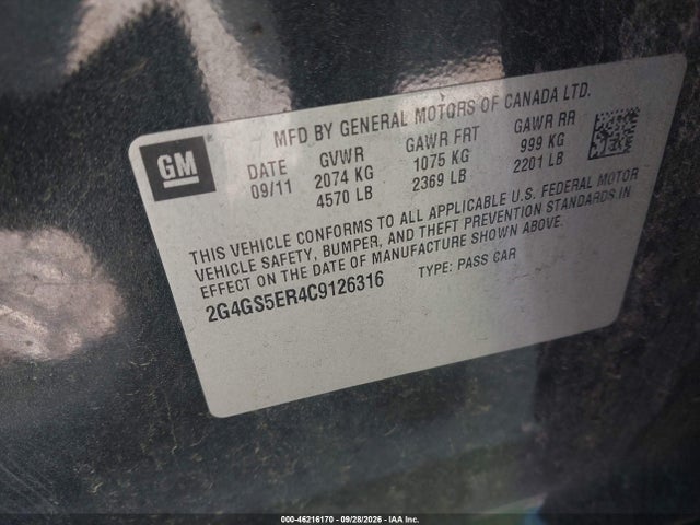 Продаж на аукціоні авто 2012 Buick Regal Premium 1, vin: 2G4GS5ER4C9126316, номер лоту: 46216170