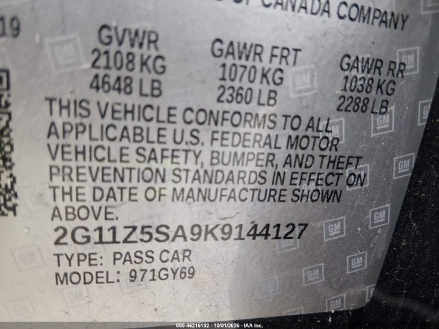 Продаж на аукціоні авто 2019 Chevrolet Impala Lt, vin: 2G11Z5SA9K9144127, номер лоту: 46216182