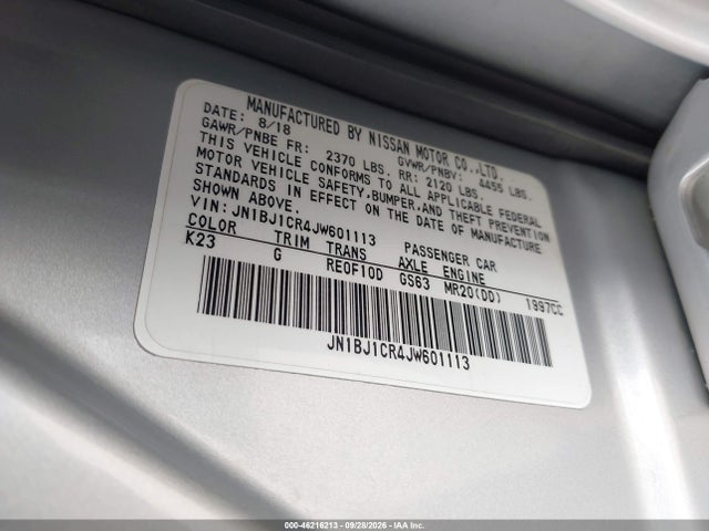 Aukcja sprzedaży 2018 Nissan Rogue Sport S, vin: JN1BJ1CR4JW601113, numer aukcji: 46216213