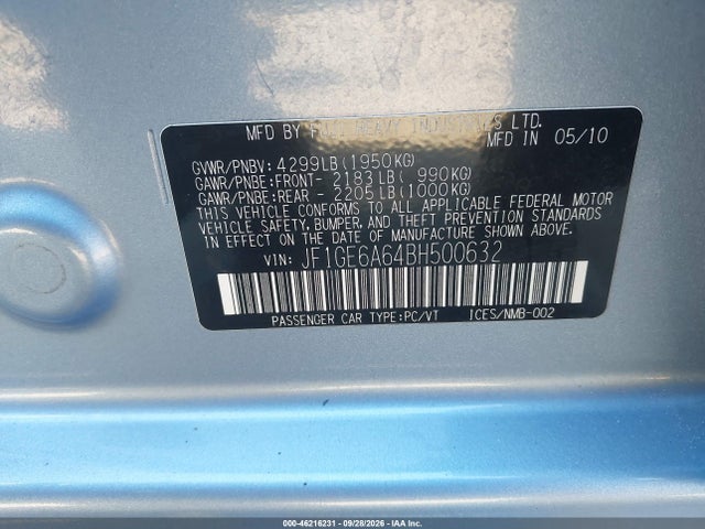 Продаж на аукціоні авто 2011 Subaru Impreza 2.5i, vin: JF1GE6A64BH500632, номер лоту: 46216231