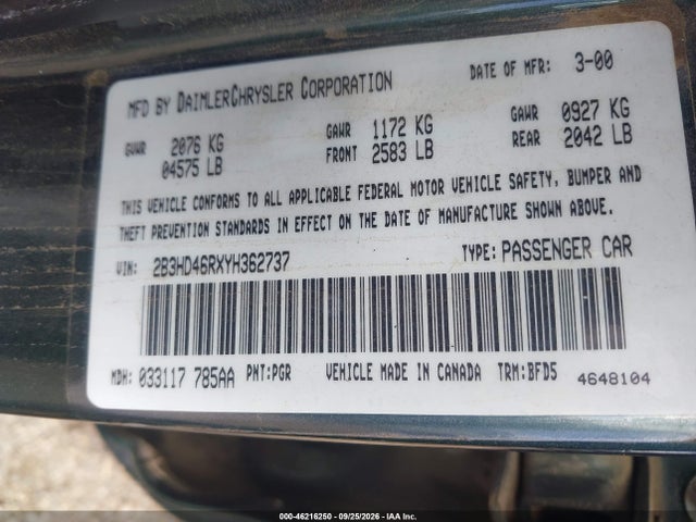 Продаж на аукціоні авто 2000 Dodge Intrepid, vin: 2B3HD46RXYH362737, номер лоту: 46216250