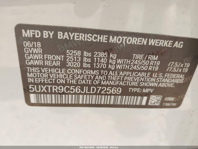2018 Bmw X3 Xdrive30i მანქანა იყიდება აუქციონზე, vin: 5UXTR9C56JLD72569, აუქციონის ნომერი: 46216258