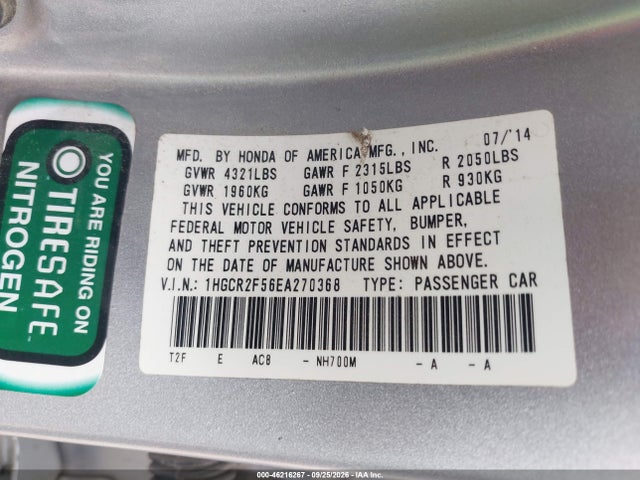Auction sale of the 2014 Honda Accord Sport, vin: 1HGCR2F56EA270368, lot number: 46216267