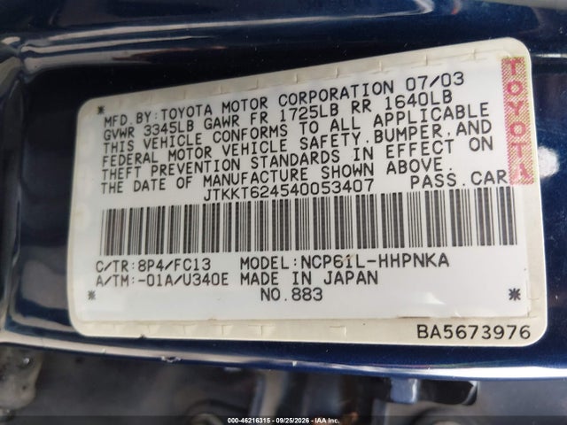Продажа на аукционе авто 2004 Scion Xa, vin: JTKKT624540053407, номер лота: 46216315