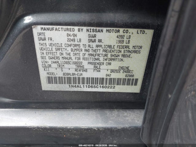 Продаж на аукціоні авто 2005 Nissan Altima 2.5 S, vin: 1N4AL11D65C160222, номер лоту: 46216319