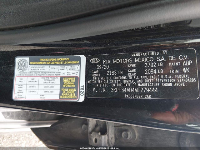 Продаж на аукціоні авто 2021 Kia Forte Gt-line, vin: 3KPF34AD4ME279444, номер лоту: 46216374