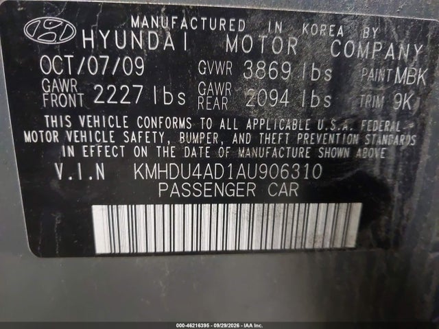 Продаж на аукціоні авто 2010 Hyundai Elantra Gls, vin: KMHDU4AD1AU906310, номер лоту: 46216395