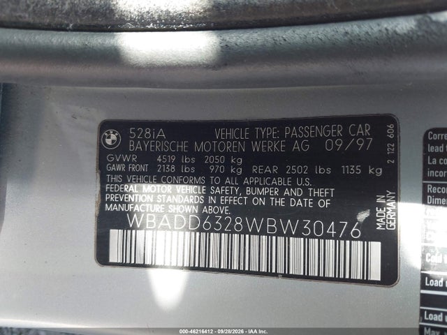 Продажа на аукционе авто 1998 Bmw 528i, vin: WBADD6328WBW30476, номер лота: 46216412