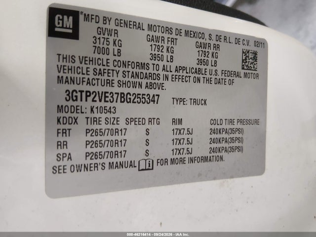 Продажа на аукционе авто 2011 Gmc Sierra 1500 Sle, vin: 3GTP2VE37BG255347, номер лота: 46216414