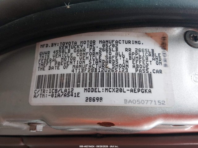 Aukcja sprzedaży 2002 Toyota Avalon Xls, vin: 4T1BF28B12U265123, numer aukcji: 46216424
