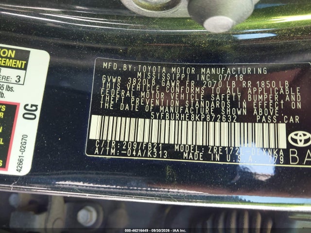 Toyota COROLLA LE 2019 5YFBURHE8KP872632 Image 9
