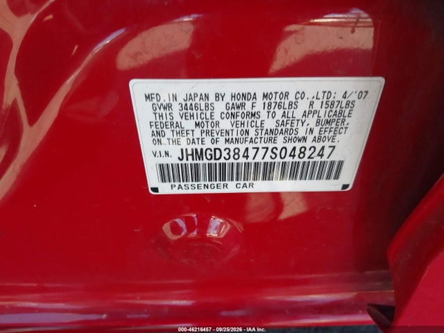 Продажа на аукционе авто 2007 Honda Fit, vin: JHMGD38477S048247, номер лота: 46216457