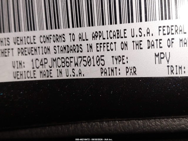 46216472 :رقم المزاد ، 1C4PJMCB6FW750105 vin ، 2015 Jeep Cherokee Latitude Altitude مزاد بيع