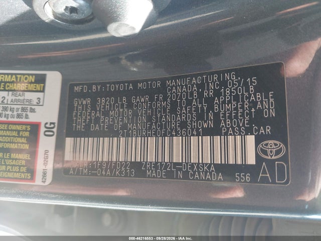 Aukcja sprzedaży 2015 Toyota Corolla S, vin: 2T1BURHE0FC436041, numer aukcji: 46216553