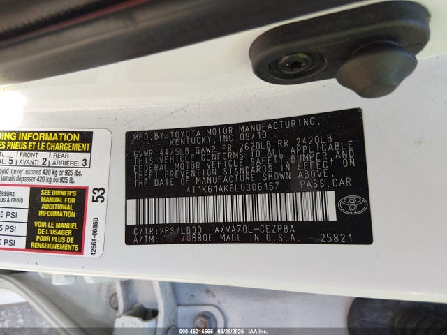 Продажа на аукционе авто 2020 Toyota Camry Xse, vin: 4T1K61AK8LU306157, номер лота: 46216565