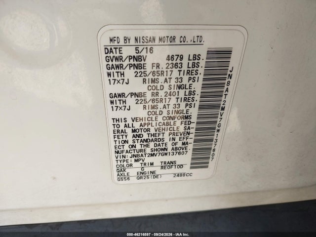 Nissan ROGUE SV 2016 JN8AT2MV7GW137607 Image 9