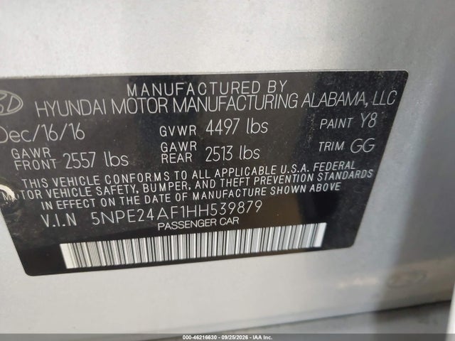Hyundai SONATA SE 2017 5NPE24AF1HH539879 Image 9