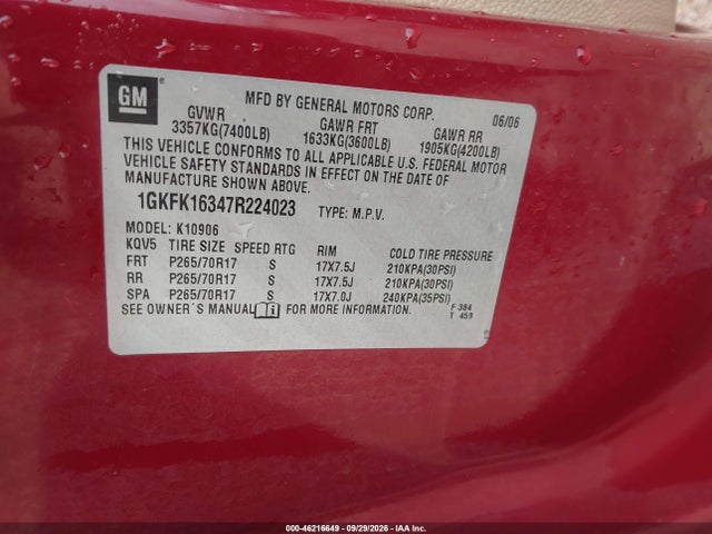 Продаж на аукціоні авто 2007 Gmc Yukon Xl 1500 Slt, vin: 1GKFK16347R224023, номер лоту: 46216649