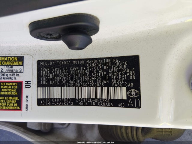 46216665 :رقم المزاد ، 2T1BURHE6GC703085 vin ، 2016 Toyota Corolla S Plus مزاد بيع