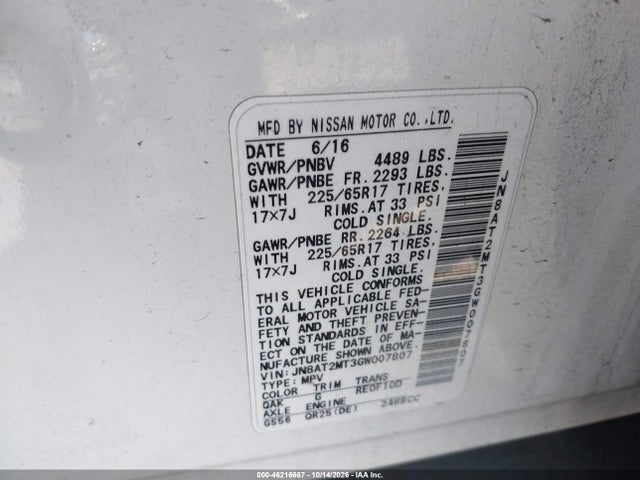 JN8AT2MT3GW007807 Nissan ROGUE S