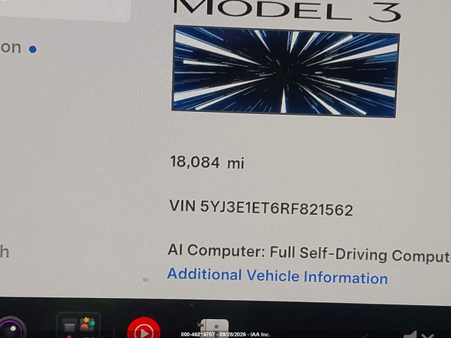 Aukcja sprzedaży 2024 Tesla Model 3 Performance All-wheel Drive, vin: 5YJ3E1ET6RF821562, numer aukcji: 46216707