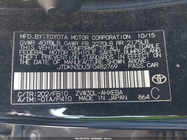 Toyota Prius Two 2015 JTDKN3DU3F0482769 Image 9