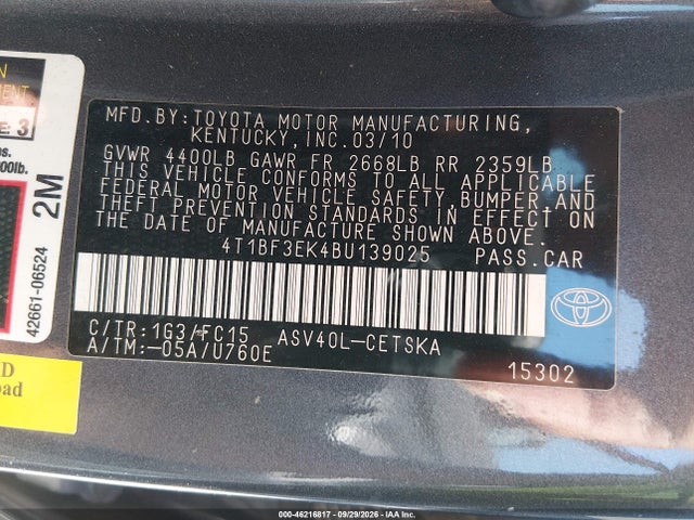 Aukcja sprzedaży 2011 Toyota Camry Se, vin: 4T1BF3EK4BU139025, numer aukcji: 46216817