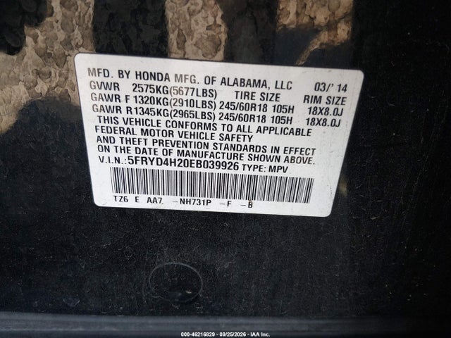 Продажа на аукционе авто 2014 Acura Mdx 3.5l (a6), vin: 5FRYD4H20EB039926, номер лота: 46216829