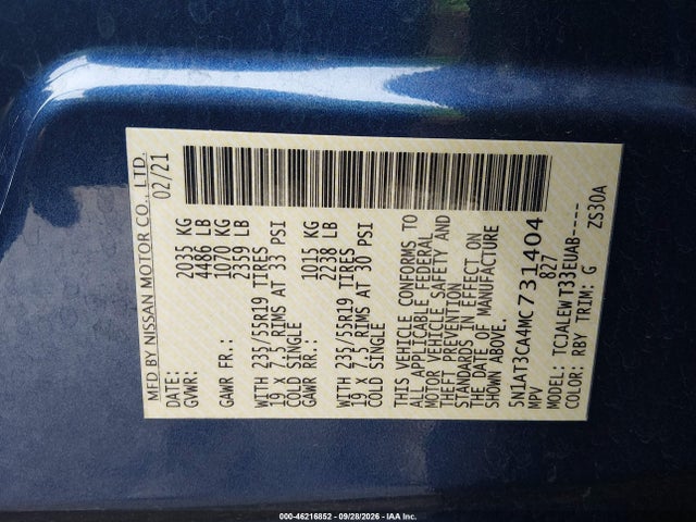 Продажа на аукционе авто 2021 Nissan Rogue Sl Fwd, vin: 5N1AT3CA4MC731404, номер лота: 46216852