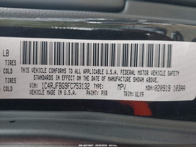 Продажа на аукционе авто 2015 Jeep Grand Cherokee Limited, vin: 1C4RJFBG9FC753132, номер лота: 46216857