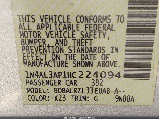 Nissan Altima 2.5 Sl 2017 1N4AL3AP1HC224094 Image 9