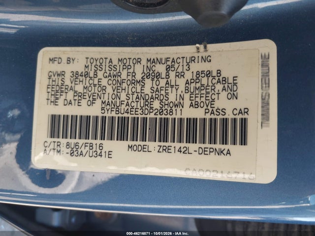 Aukcja sprzedaży 2013 Toyota Corolla Le, vin: 5YFBU4EE3DP203811, numer aukcji: 46216871