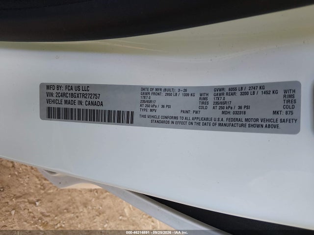 46216891 :رقم المزاد ، 2C4RC1BGXTR272757 vin ، 2026 Chrysler Pacifica Select مزاد بيع