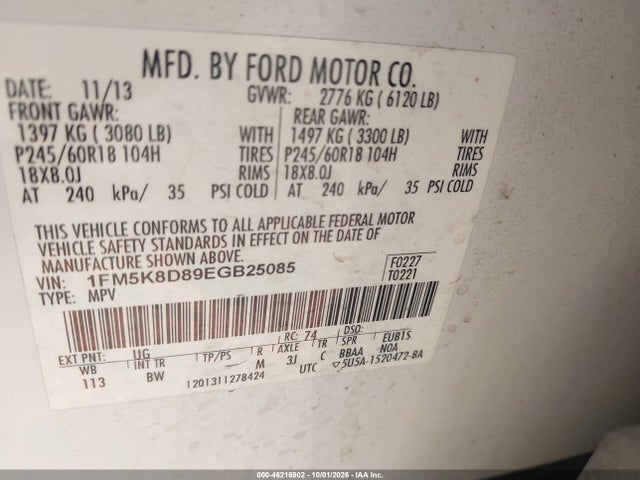 Продажа на аукционе авто 2014 Ford Explorer Xlt, vin: 1FM5K8D89EGB25085, номер лота: 46216902