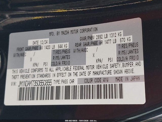 2025 Mazda Mx-5 Miata Rf Grand Touring მანქანა იყიდება აუქციონზე, vin: JM1NDAM73S0650855, აუქციონის ნომერი: 46216935