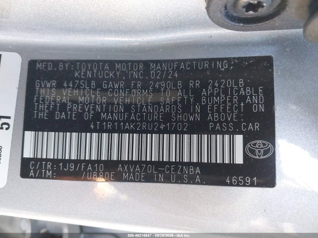 Продаж на аукціоні авто 2024 Toyota Camry Le, vin: 4T1R11AK2RU241702, номер лоту: 46216947