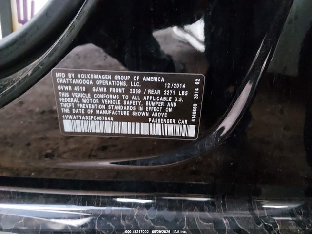 46217002 :رقم المزاد ، 1VWAT7A32FC057544 vin ، 2015 Volkswagen Passat 1.8t Wolfsburg Edition مزاد بيع