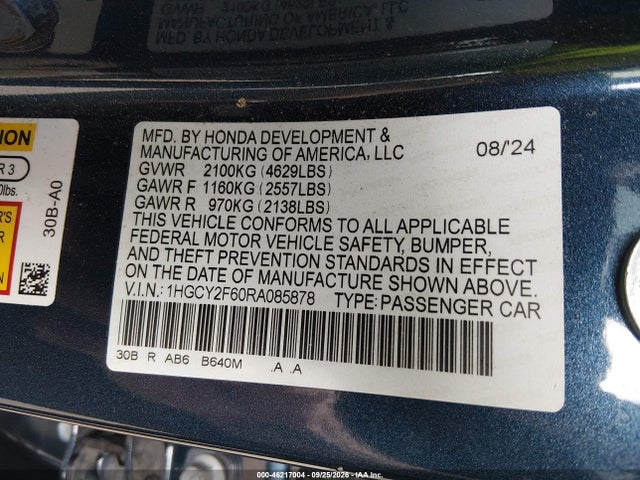 Продаж на аукціоні авто 2024 Honda Accord Hybrid Ex-l, vin: 1HGCY2F60RA085878, номер лоту: 46217004