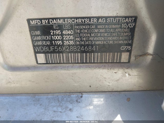 46217020 :رقم المزاد ، WDBUF56X28B246841 vin ، 2008 Mercedes-benz E 350 مزاد بيع