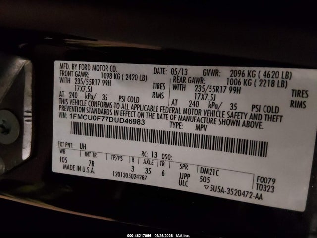 Продажа на аукционе авто 2013 Ford Escape S, vin: 1FMCU0F77DUD46983, номер лота: 46217056