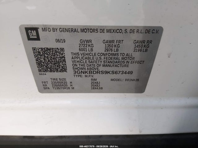 Продажа на аукционе авто 2019 Chevrolet Blazer, vin: 3GNKBDRS9KS673449, номер лота: 46217079