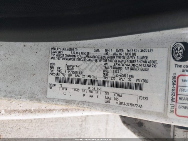 2012 Ford Fiesta S მანქანა იყიდება აუქციონზე, vin: 3FADP4AJ8CM128876, აუქციონის ნომერი: 46217129