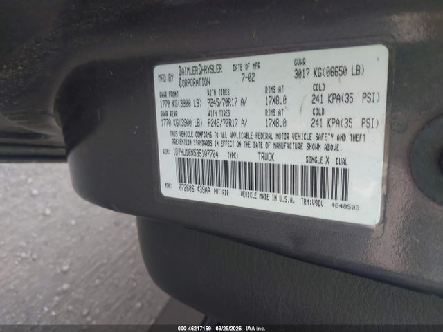46217159 :رقم المزاد ، 1D7HU18N53S107704 vin ، 2003 Dodge Ram 1500 Slt/laramie/st مزاد بيع
