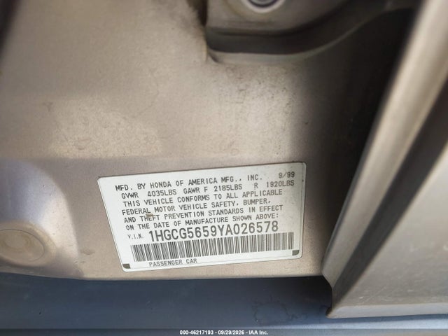 Aukcja sprzedaży 2000 Honda Accord 2.3 Ex, vin: 1HGCG5659YA026578, numer aukcji: 46217193